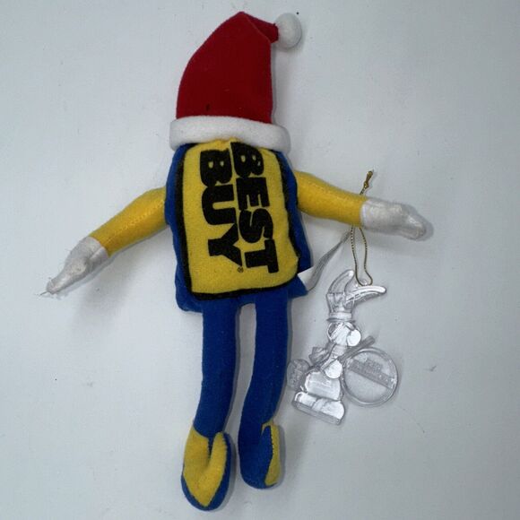 2 Vintage 1990s Best Buy Santa Hat Bean Bag Plush & Energizer Rabbit Ornament - Picture 2 of 5